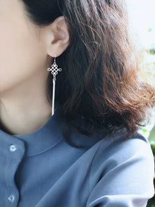 S925 Silver Art Retro Knot Tassel Earrings Elegant Bride Ethnic Style Ear Clip