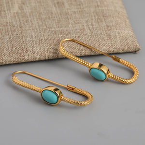 Gorgeous Turquoise Beaded Earrings - Handmade Boho Style Gold Color Metal Hoop Earrings