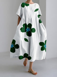 Digital Printing Small Chrysanthemum Women's Casual Short Sleeve Swing Long Skirt dress