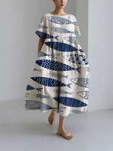 Load image into Gallery viewer, Digital Printing Small Chrysanthemum Women&#39;s Casual Short Sleeve Swing Long Skirt dress