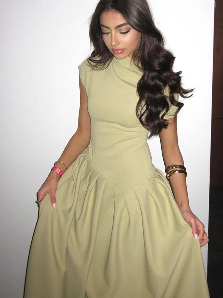 Green Pleated long shirt dress 94149