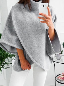 Solid Color High Neck Irregular Tops Sweater
