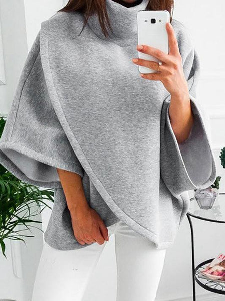Solid Color High Neck Irregular Tops Sweater