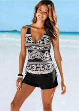Load image into Gallery viewer, Conservative Large Size Split Flat Angle Print Swimsuit