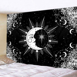 Black and white moon Mandala tapestry Bohemian decoration wall hanging bedroom psychedelic scene starlight art home decoration