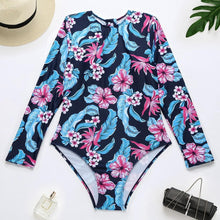 Load image into Gallery viewer, Print Floral One Piece Swimsuit Long Sleeve Swimwear Women Bathing Suit Retro Swimsuit Vintage One-piece Surfing Swim Suits