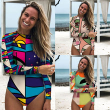 Load image into Gallery viewer, Long Sleeve Abstract Printed One-piece Swimsuit Women&#39;s Surfing Suit Swimwear Sports Sexy Surfing Wetsuit