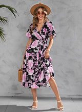 Load image into Gallery viewer, Summer print V-neck midi midi dress with a nipped-in waist
