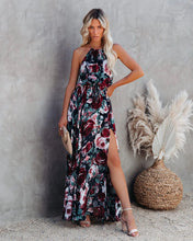 Load image into Gallery viewer, Bohemian print halterneck high slit maxi dress
