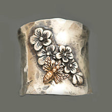 Load image into Gallery viewer, Vintage statement ring, bee, butterfly flower, leaf embossed band