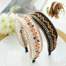 Load image into Gallery viewer, Fashionable Ethnic Style Embroidery Lace Headband Buckle, Rural Girl Style Suede Floral Fabric Headband Hair Accessories