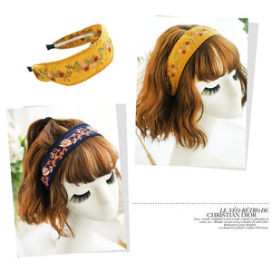 Fashionable Ethnic Style Embroidery Lace Headband Buckle, Rural Girl Style Suede Floral Fabric Headband Hair Accessories