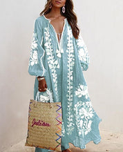 Load image into Gallery viewer, Autumn New V-neck Long-sleeved Printed Long Loose Dress