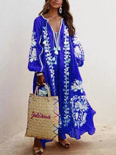 Load image into Gallery viewer, Autumn New V-neck Long-sleeved Printed Long Loose Dress