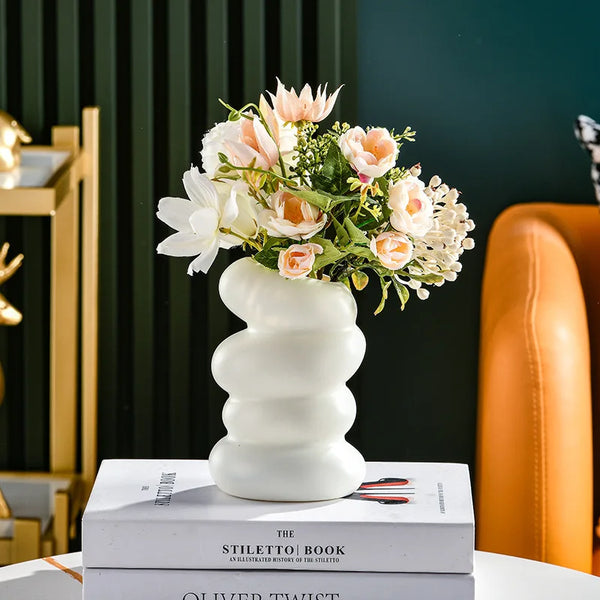 1PC Plastic Spiral White Vase Nordic Creative Flower Arrangement Container For Kitchen Living Bedroom Home Decoration Ornament