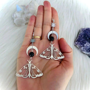 2 Pcs Fashion Moon Star Elegant Moth Insect Creative Bohemian Silver Color Copper Dangle Earrings Women Daily Party Gift Jewelry