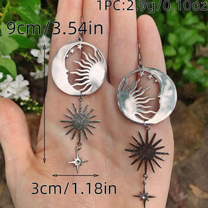 2 Pcs Fashion Moon Star Elegant Moth Insect Creative Bohemian Silver Color Copper Dangle Earrings Women Daily Party Gift Jewelry