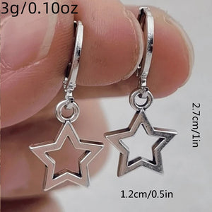 2 Pcs Fashion Moon Star Elegant Moth Insect Creative Bohemian Silver Color Copper Dangle Earrings Women Daily Party Gift Jewelry