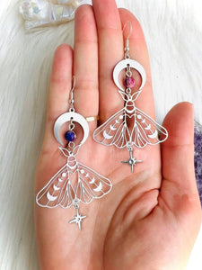 2 Pcs Fashion Moon Star Elegant Moth Insect Creative Bohemian Silver Color Copper Dangle Earrings Women Daily Party Gift Jewelry