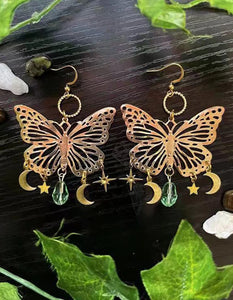 2 Pcs Fashion Moon Star Elegant Moth Insect Creative Bohemian Silver Color Copper Dangle Earrings Women Daily Party Gift Jewelry