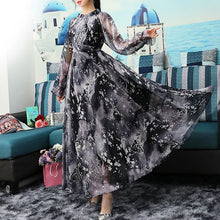 Load image into Gallery viewer, 2023 New Arrives Chiffon Long Sleeve Floral Print Dress Boho Plus Size Women Beach Party Garden Maxi Dress Elegant Vestidos Robe