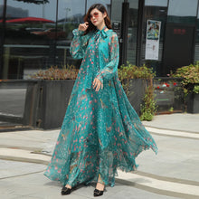 Load image into Gallery viewer, 2023 New Arrives Chiffon Long Sleeve Floral Print Dress Boho Plus Size Women Beach Party Garden Maxi Dress Elegant Vestidos Robe