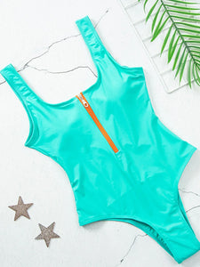 2023 New Sexy Zipper One Piece Swimsuit Women Solid Swimwear Bodysuit Swimsuit Push Up Monokini Bathing Suit Summer Beachwear XL
