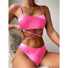 Load image into Gallery viewer, 2024 New Women Tie Dyed Split Bikini Sexy Hip Lifting Mesh Gradient Beach Three Piece Set Cross Swimwear Girl