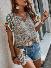 Load image into Gallery viewer, 2024 Summer Floral Print Blouses For Women Fashion V Neck Short Sleeve Boho Beach Casual Tops Female Elegant Shirt New Womenes