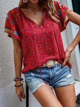 Load image into Gallery viewer, 2024 Summer Floral Print Blouses For Women Fashion V Neck Short Sleeve Boho Beach Casual Tops Female Elegant Shirt New Womenes