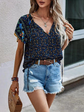 Load image into Gallery viewer, 2024 Summer Floral Print Blouses For Women Fashion V Neck Short Sleeve Boho Beach Casual Tops Female Elegant Shirt New Womenes