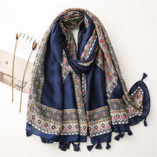 Load image into Gallery viewer, Women&#39;s New Diamond Checkered Artistic Style Square Printed Cotton Linen Soft Long Scarves with Sun Shading Shawl