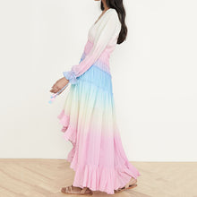 Load image into Gallery viewer, Women Deep V Long Sleeve Gradient Print Dress Long Skirt
