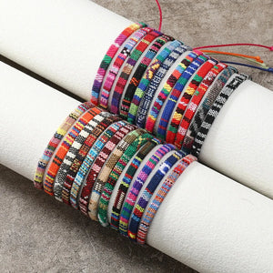 24pcs Bohemian Style Women Bracelets Set, Random Colorful Cloth Art Friendship Surf Bracelet For Men Women