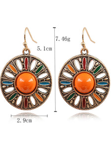 2pcs retro Bohemian style circular geometric women's earrings for vacation and personalized female accessories