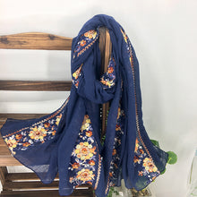 Load image into Gallery viewer, Embroidery Ethnic Style Literary and Artistic Embroidery Cotton and Linen Scarf Shawl Dual-purpose Women&#39;s Spring, Autumn and Winter Silk Scarf