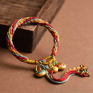 Handwoven Tibetan Style Cotton Rope Reincarnation Jewelry Bracelet Swallowing Gold Beast Hand Rope Bracelet