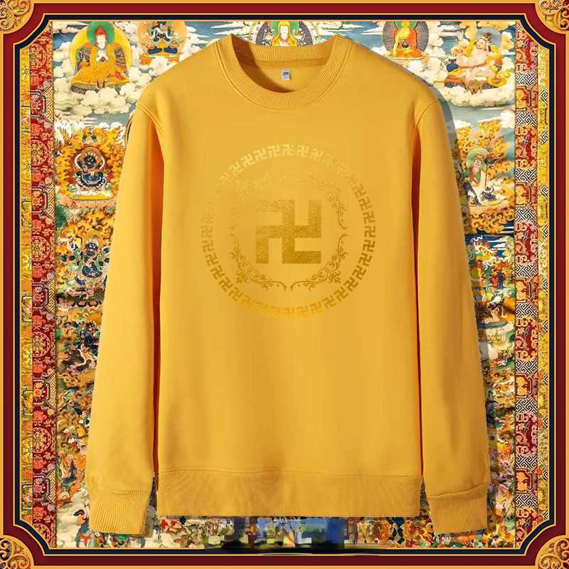 Buddha Heart Print 10,000 Characters Buddha Auspicious Cotton Sweatshirt for Men and Women New Buddhist Culture Pullover Long-sleeved Tops