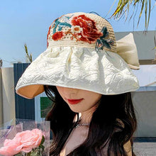 Load image into Gallery viewer, Embroidered Sun Hat Female Summer UV-proof Shell Shading Empty Top Cover Face Sun Hat