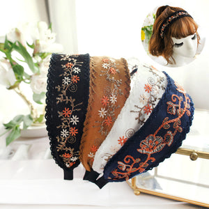 Fashionable Ethnic Style Embroidery Lace Headband Buckle, Rural Girl Style Suede Floral Fabric Headband Hair Accessories