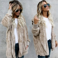 Load image into Gallery viewer, Autumn Winter Double Fleece Cardigan Jacket Women Solid Color Long Sleeve Plush Warm Hooded Lady Jacket Oversized Outerwear Coat