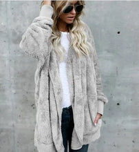 Load image into Gallery viewer, Autumn Winter Double Fleece Cardigan Jacket Women Solid Color Long Sleeve Plush Warm Hooded Lady Jacket Oversized Outerwear Coat