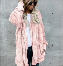 Load image into Gallery viewer, Autumn Winter Double Fleece Cardigan Jacket Women Solid Color Long Sleeve Plush Warm Hooded Lady Jacket Oversized Outerwear Coat