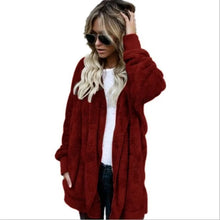 Load image into Gallery viewer, Autumn Winter Double Fleece Cardigan Jacket Women Solid Color Long Sleeve Plush Warm Hooded Lady Jacket Oversized Outerwear Coat