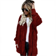 Load image into Gallery viewer, Autumn Winter Double Fleece Cardigan Jacket Women Solid Color Long Sleeve Plush Warm Hooded Lady Jacket Oversized Outerwear Coat