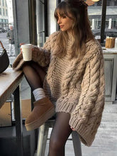 Load image into Gallery viewer, Big Twist Loose Women&#39;s Sweater Fashion Knit Warm Turtleneck Lantern Sleeve Female Pullover 2024 Autumn Winter Lady Jumper