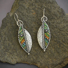 Load image into Gallery viewer, Bohemian Green Leaf Earrings for Women Ethnic Abstract Vintage Silver Color Drop Dangle Earring Oorbellen Pendientes O4D423