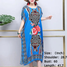 Load image into Gallery viewer, Bohemian National Style Leisure Holiday Beach Printed Poker Indonesia Floral O-neck Loose Midi Dress Pajamas Loungewear Woman