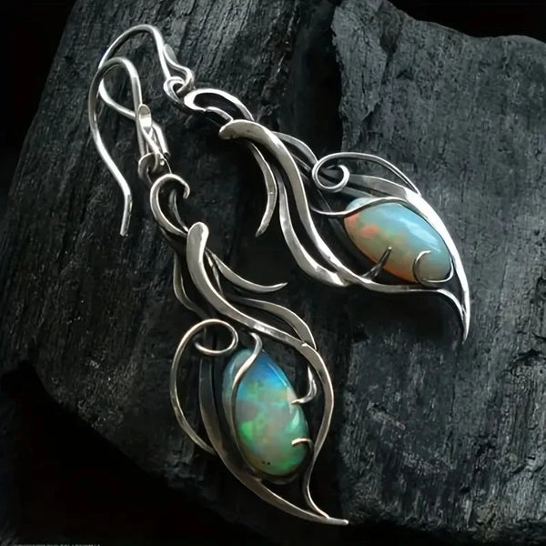 Bohemian Opal Dangle Earrings - Elegant Silver Plated Jewelry ForHolidays and Special Occasions