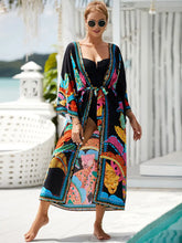 Load image into Gallery viewer, Bohemian Printed Belt Kimono Plus Size Batwing Sleeve Dress Summer Autumn Women Loose Beachwear Swimsuit Cover Up Sarong